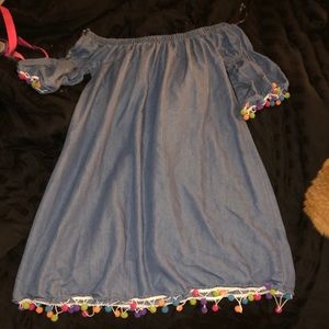 off the shoulder denim dress